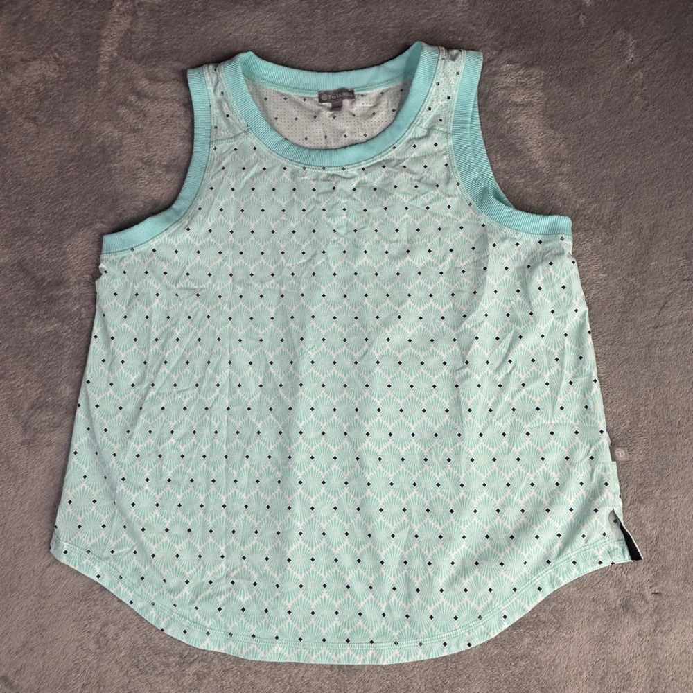 T by Talbots Tank Top Womens S Blue Geometric Fan Print Sleeveless Activewear
